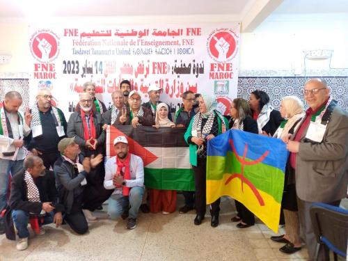 استقبال المناضلة النقابية الفلسطينية سوزان تيسير عبد السلام، عضو المجلس الرئاسي للاتحاد العالمي للنقابات FSM WFTU مرفوقة بالسيد فارس شبلي النقابي الفلسطيني