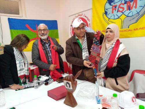 استقبال المناضلة النقابية الفلسطينية سوزان تيسير عبد السلام، عضو المجلس الرئاسي للاتحاد العالمي للنقابات FSM WFTU مرفوقة بالسيد فارس شبلي النقابي الفلسطيني